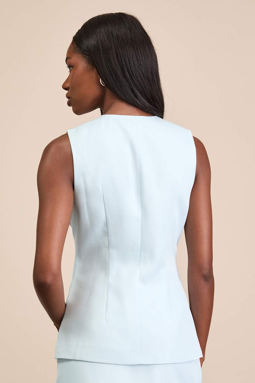Teslee Light Blue Textured Asymmetrical Vest Top