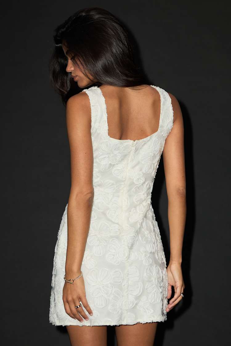 Evara White Floral Applique A-Line Mini Dress