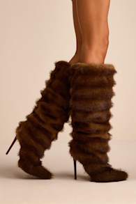Conrad Brown Faux Fur Slouchy Textured Knee-High Boots 1