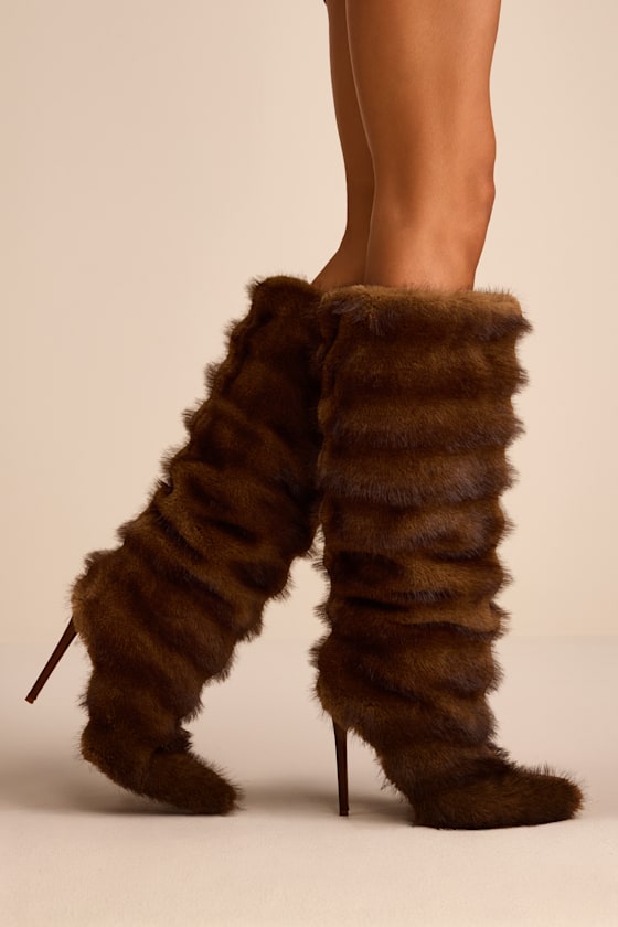 Conrad Brown Faux Fur Slouchy Textured Knee-High Boots 1
