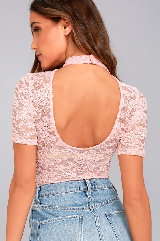 Sexy Pink Bodysuit Lace Bodysuit Mock Neck Bodysuit 35.00 Lulus