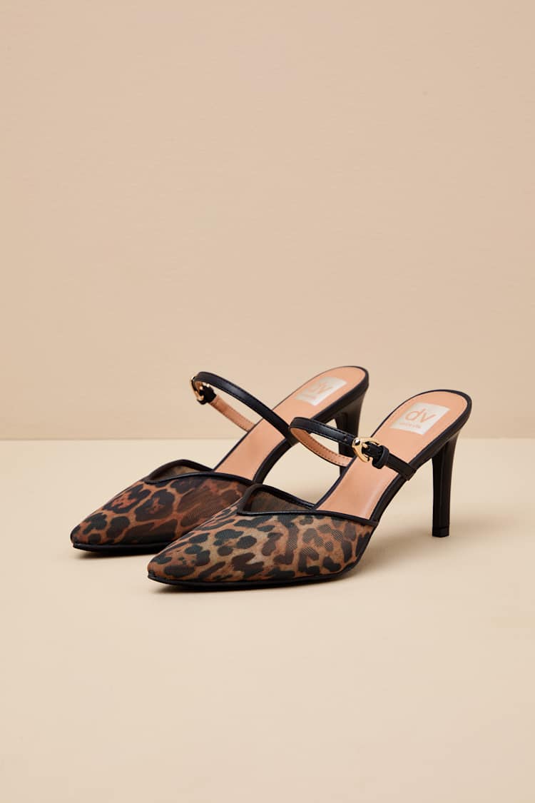 Elleganza Leopard Mesh Pointed-Toe Mule Pumps