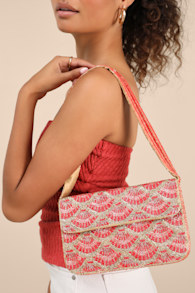 Pania Gold and Red Seashell Beaded Shoulder Bag 1