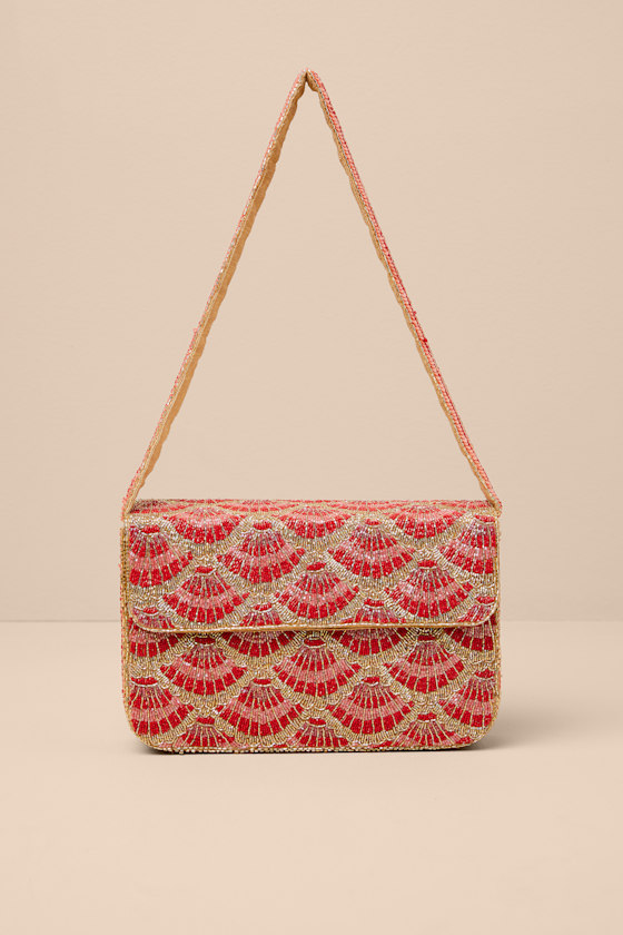 Pania Gold and Red Seashell Beaded Shoulder Bag 3
