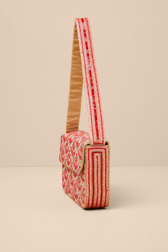 Pania Gold and Red Seashell Beaded Shoulder Bag - thumbnail 4