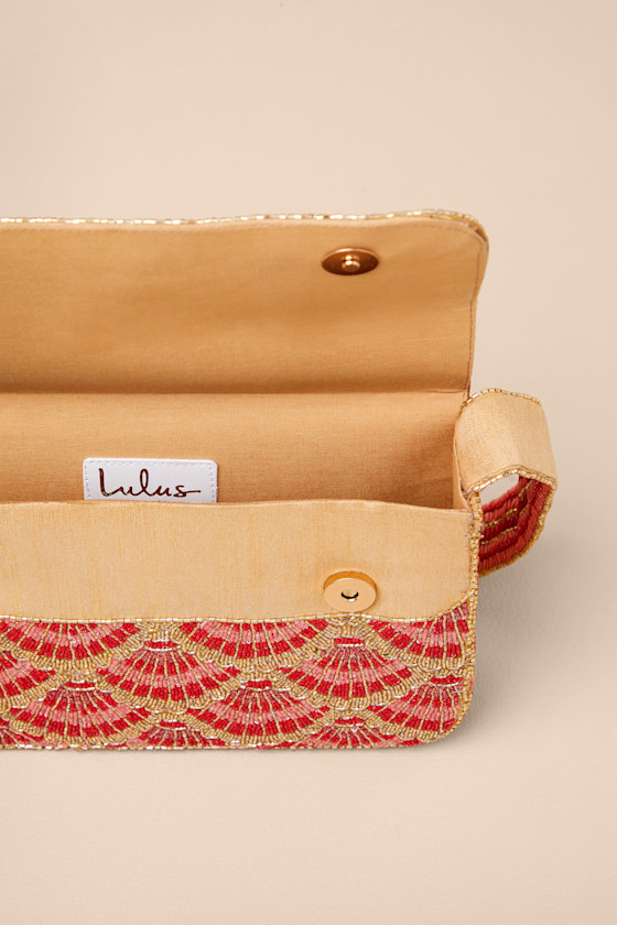Pania Gold and Red Seashell Beaded Shoulder Bag - thumbnail 6