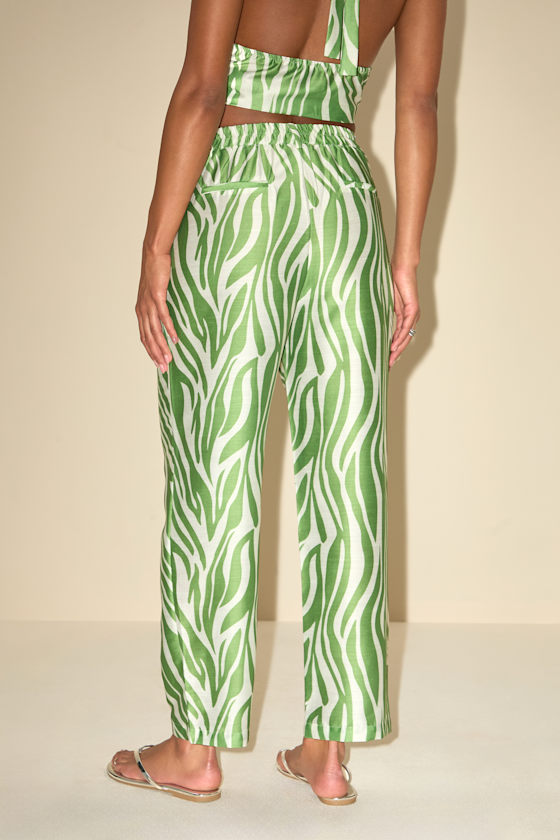 Lulus Meris Green And Ivory Zebra Print Mid-rise Trouser Pants In Multi
