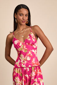 Zelimah Fuchsia Floral Satin Cami Top 1