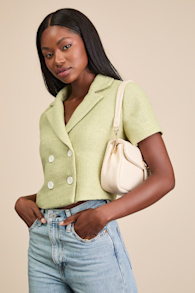 Cassiana Lime Green Double-Breasted Short Sleeve Blazer 1