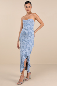 Mabriella Slate Blue Floral Burnout Ruffled Maxi Dress 2