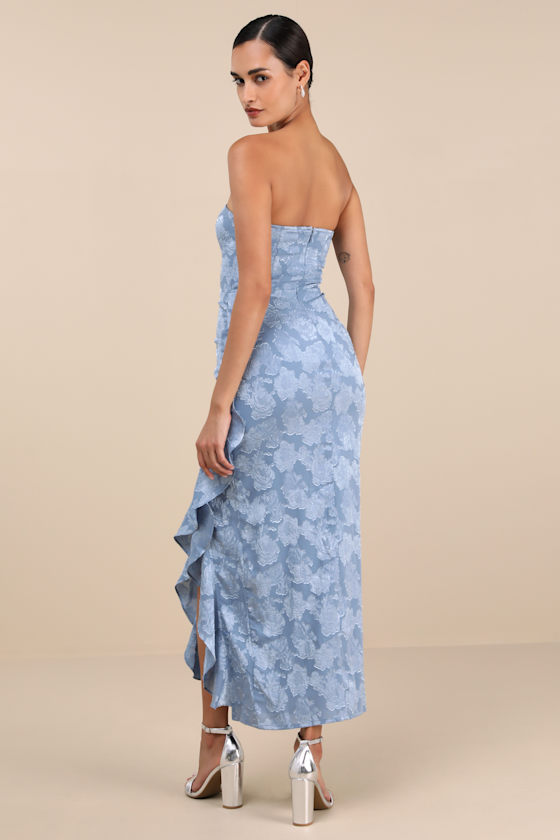 Mabriella Slate Blue Floral Burnout Ruffled Maxi Dress 4