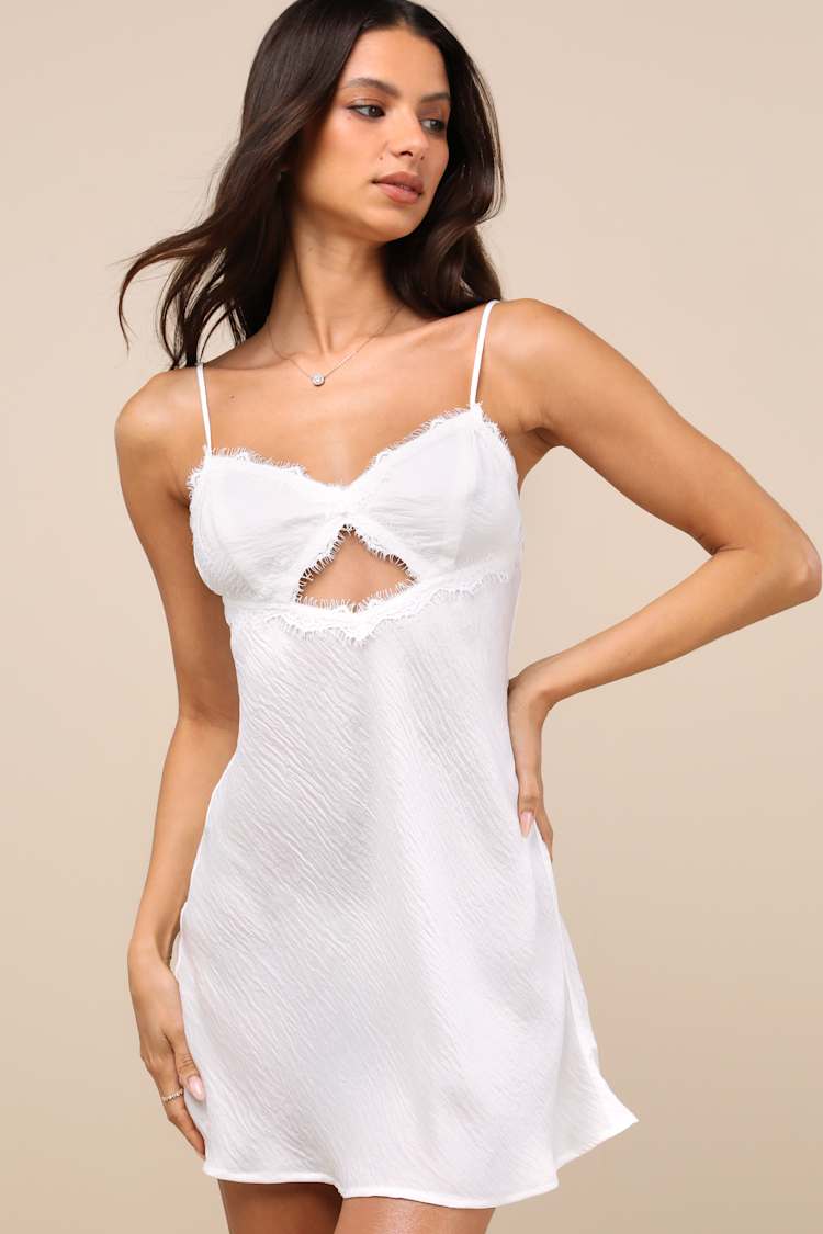 Anatolia Ivory Satin Lace Cutout Lingerie Slip