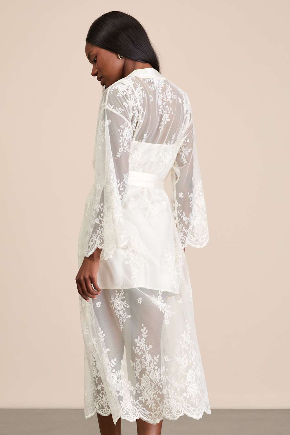 Leonor Ivory Satin Slip and Lace Robe Set