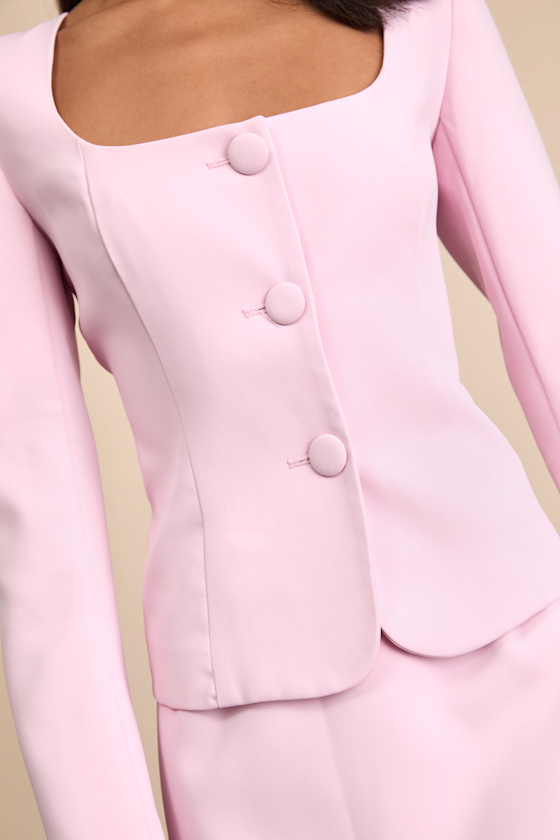 Eliana Light Pink Scoop Neck Blazer 2