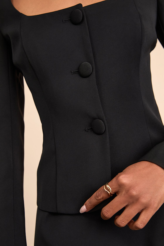 Eliana Black Scoop Neck Blazer 2