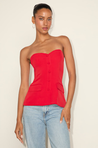 Kylina Red Ponte Knit Strapless Top 1