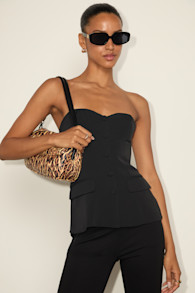 Kylina Black Ponte Knit Strapless Top 1