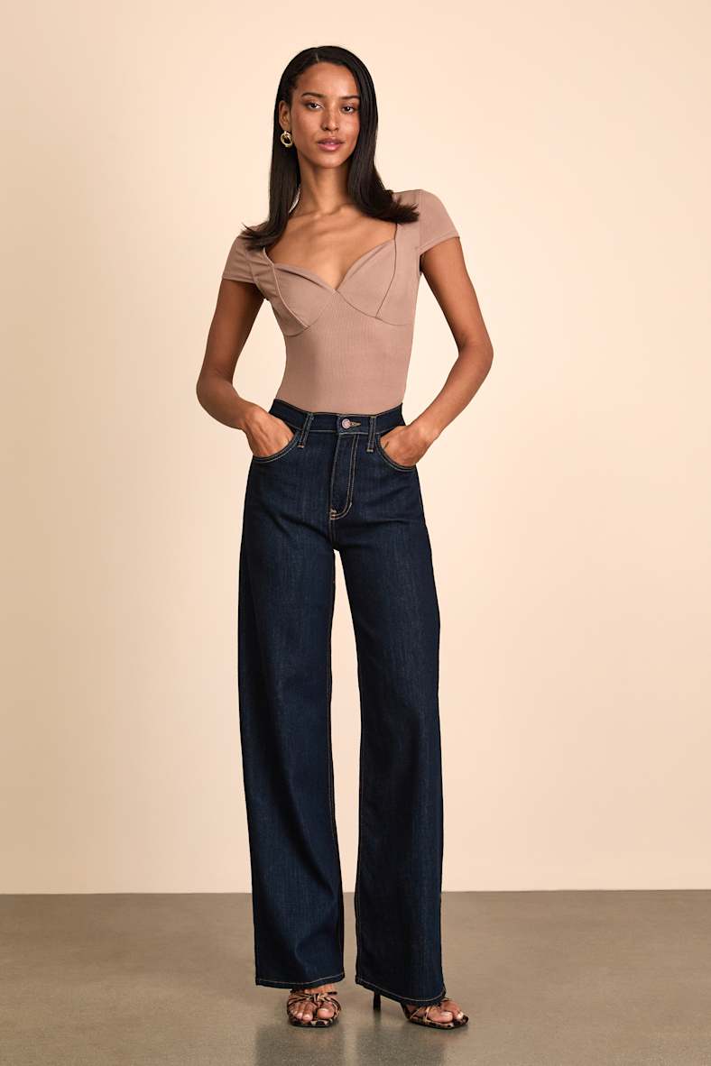 Jacqueline Taupe Ribbed Knit Short Sleeve Bodysuit