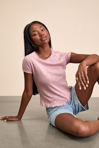 Olivette Mauve Pink Burnout Lettuce Edge Baby Tee
