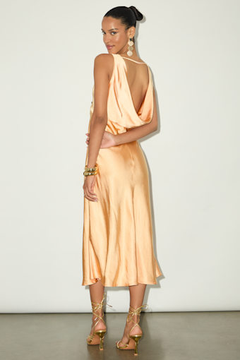 Incredible Love Light Orange Satin Cowl Back Midi Slip Dress 7