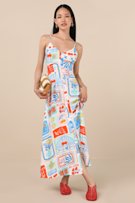 Sanya Ivory Multi Print Button-Front Sleeveless Midi Dress 2