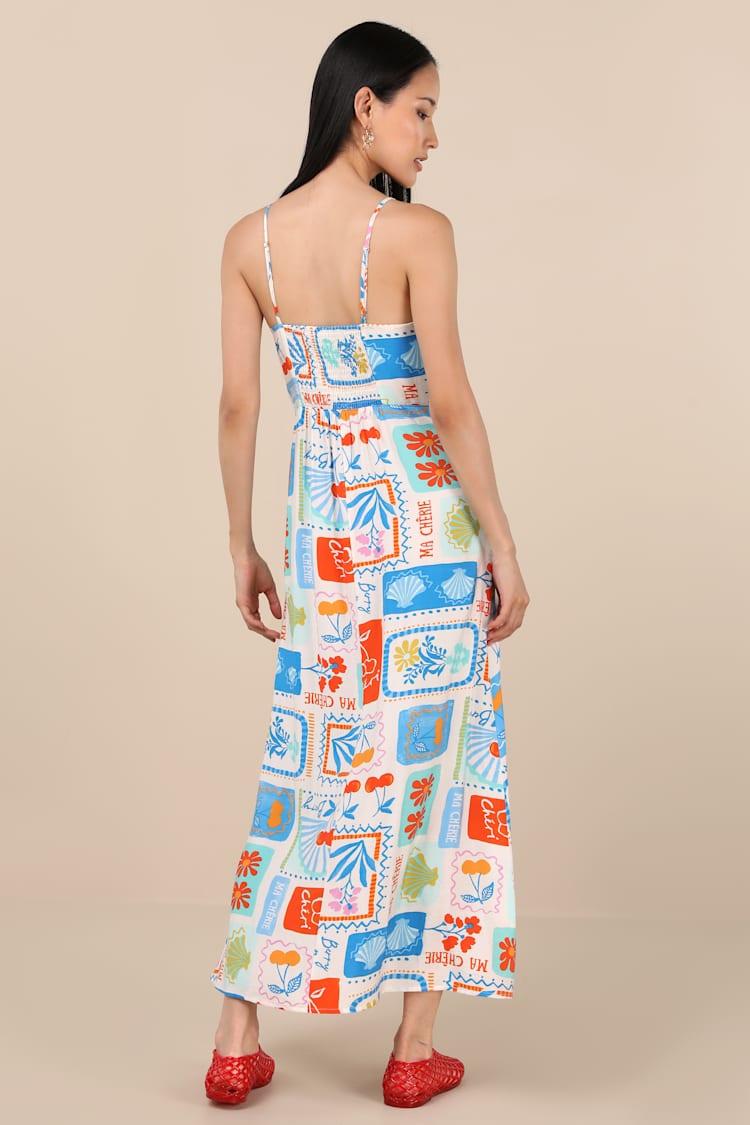 Sanya Ivory Multi Print Button-Front Sleeveless Midi Dress