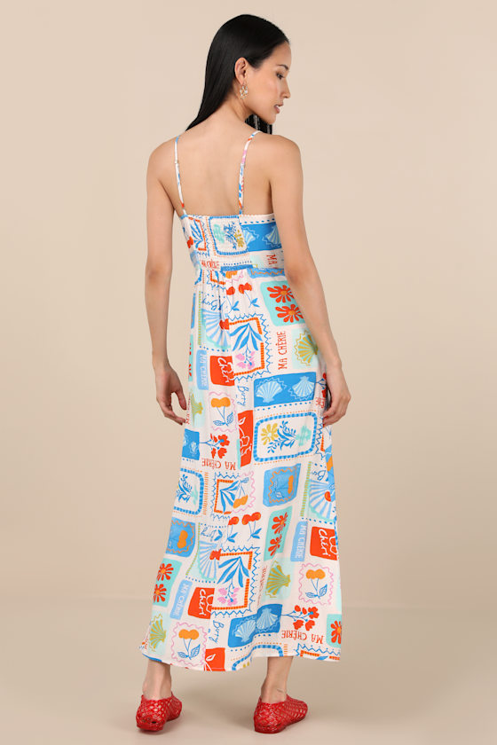 Sanya Ivory Multi Print Button-Front Sleeveless Midi Dress 4
