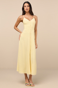 Sanya Light Yellow Button-Front Sleeveless Midi Dress 3