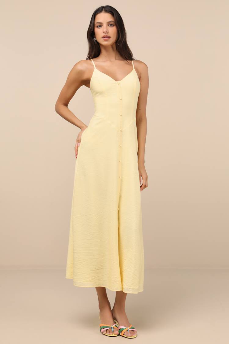 Yellow Midi Dress- Sleeveless Dress - Button-Front Midi Dress - Lulus Yellow Midi Dress- Sleeveless Dress - Button-Front Midi Dress - Lulus