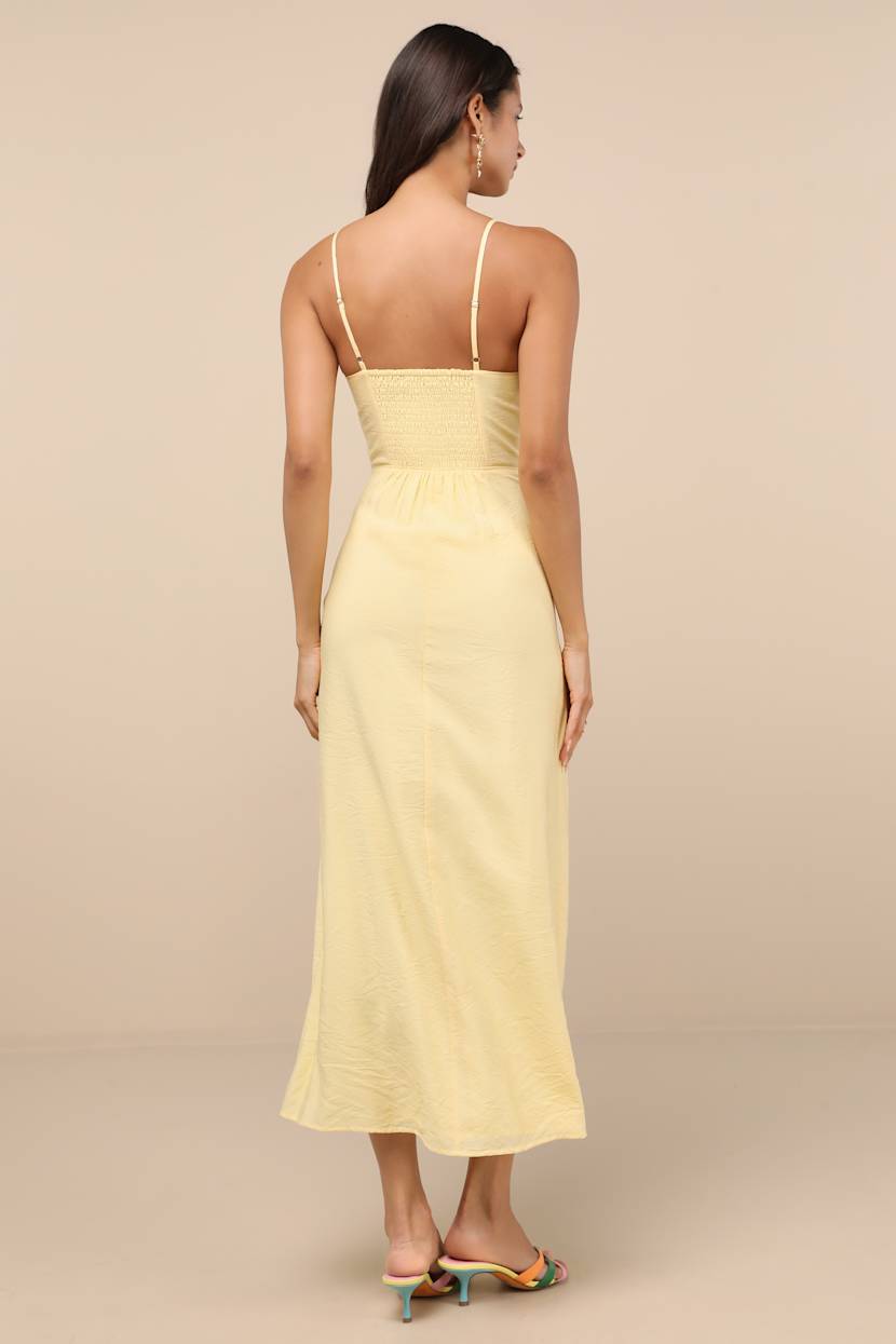 Yellow Midi Dress- Sleeveless Dress - Button-Front Midi Dress - Lulus
