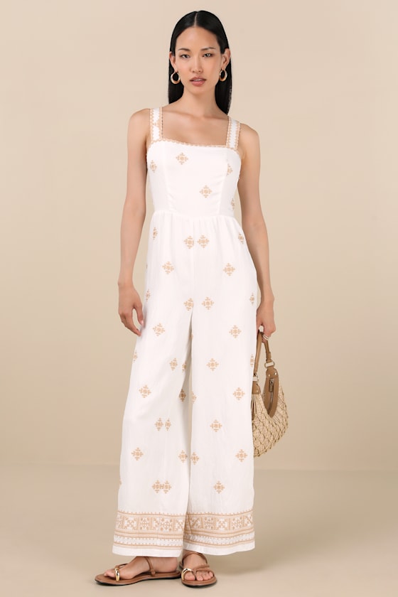 Arwen Ivory Embroidered Wide-Leg Jumpsuit 2