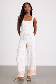 Arwen Ivory Embroidered Wide-Leg Jumpsuit 1