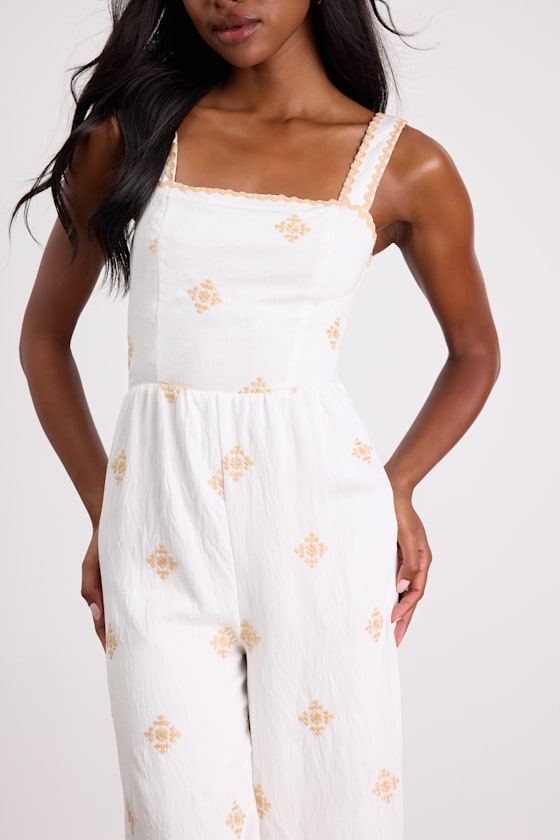 Arwen Ivory Embroidered Wide-Leg Jumpsuit 2