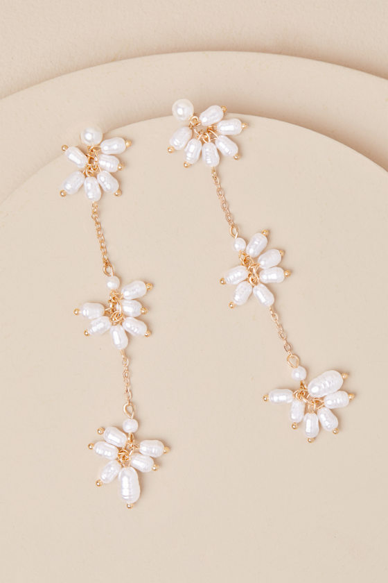 Fabia White Pearl Drop Earrings 2