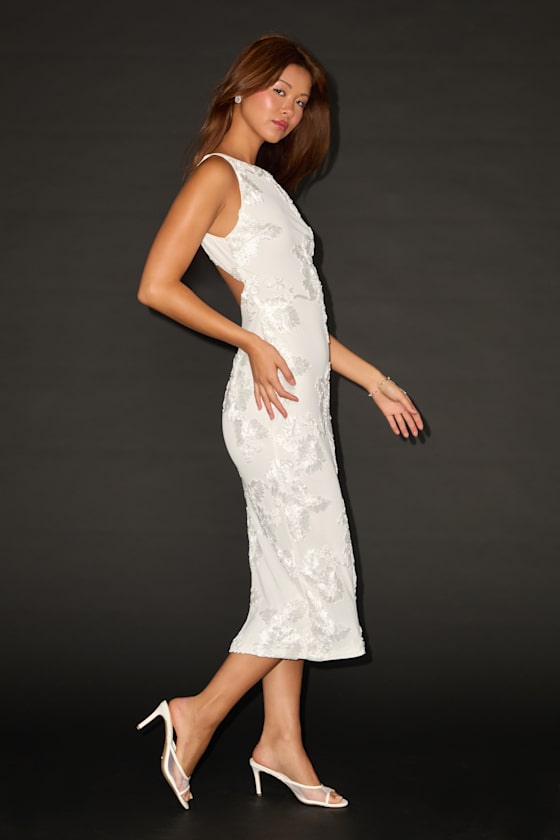 Taylin White Floral Applique Backless Midi Dress 4