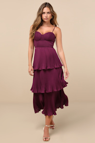 Cascading Crush Plum Purple Tiered Bustier Midi Dress 1