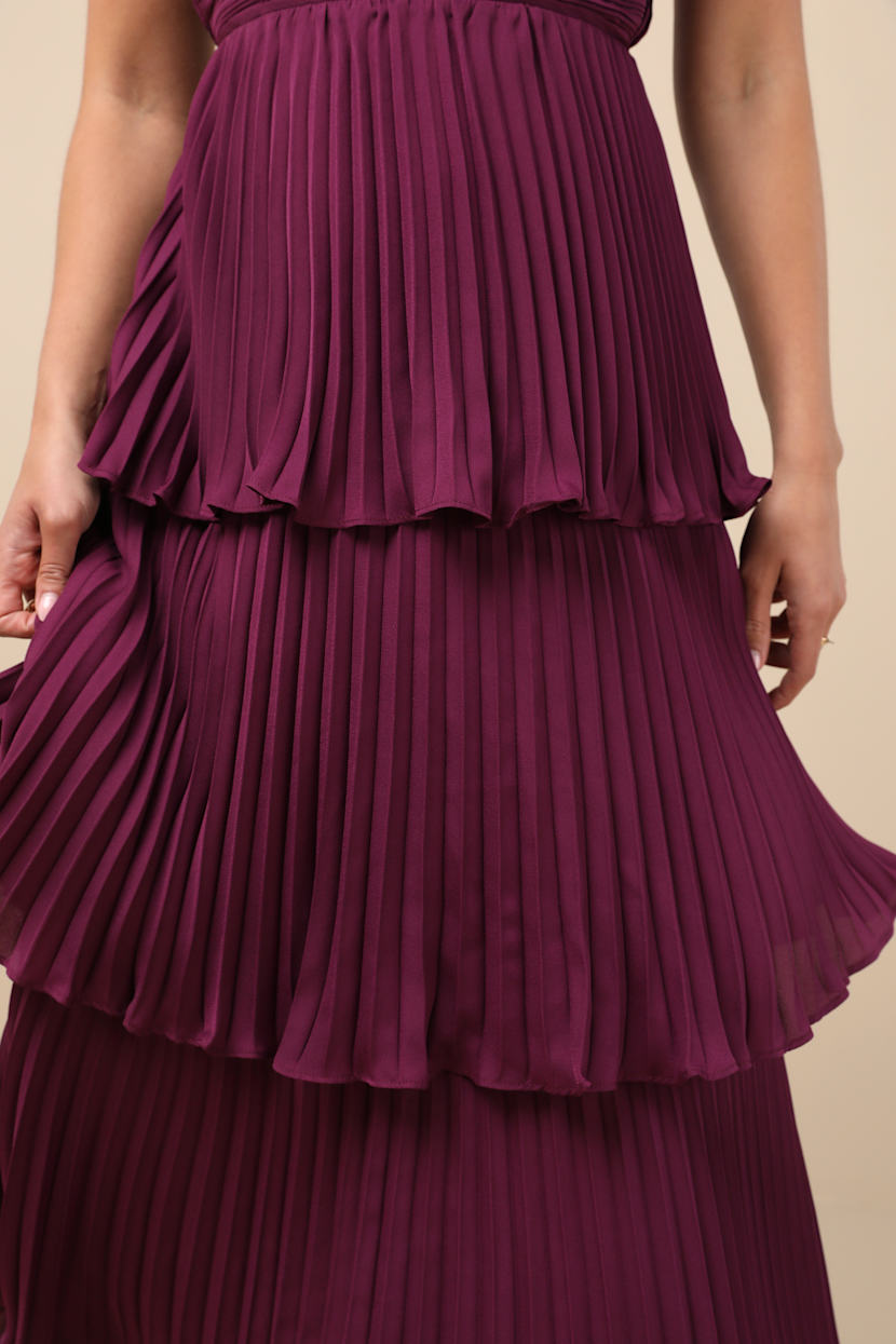 Plum Purple Midi Dress - Tiered Pleated Dress - Bustier Dress - Lulus
