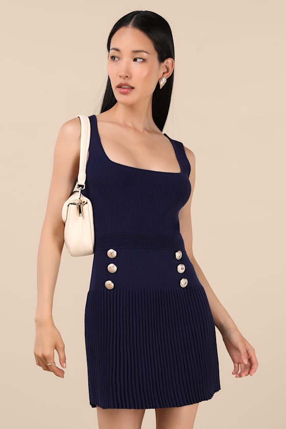 Audie Navy Ribbed Knit Sleeveless Sweater Mini Dress 2