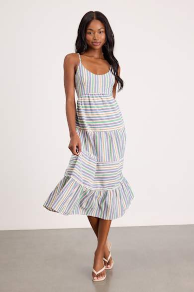 chinese dress ladies Green V-Neck White Stripes Long Summer Dress – FancyVestido main image 1