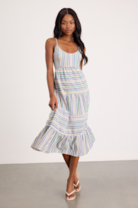 Journi Green Multi Striped Tiered Midi Dress 2