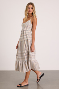 Journi Taupe Striped Tiered Midi Dress 5