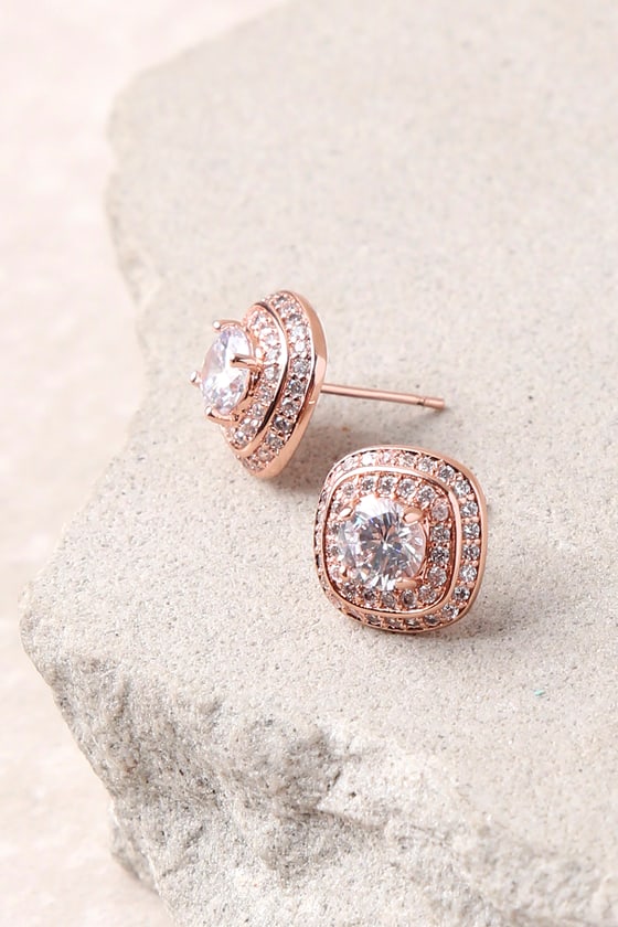 Stunning Rose Gold Earrings - Rhinestone Earrings - Lulus