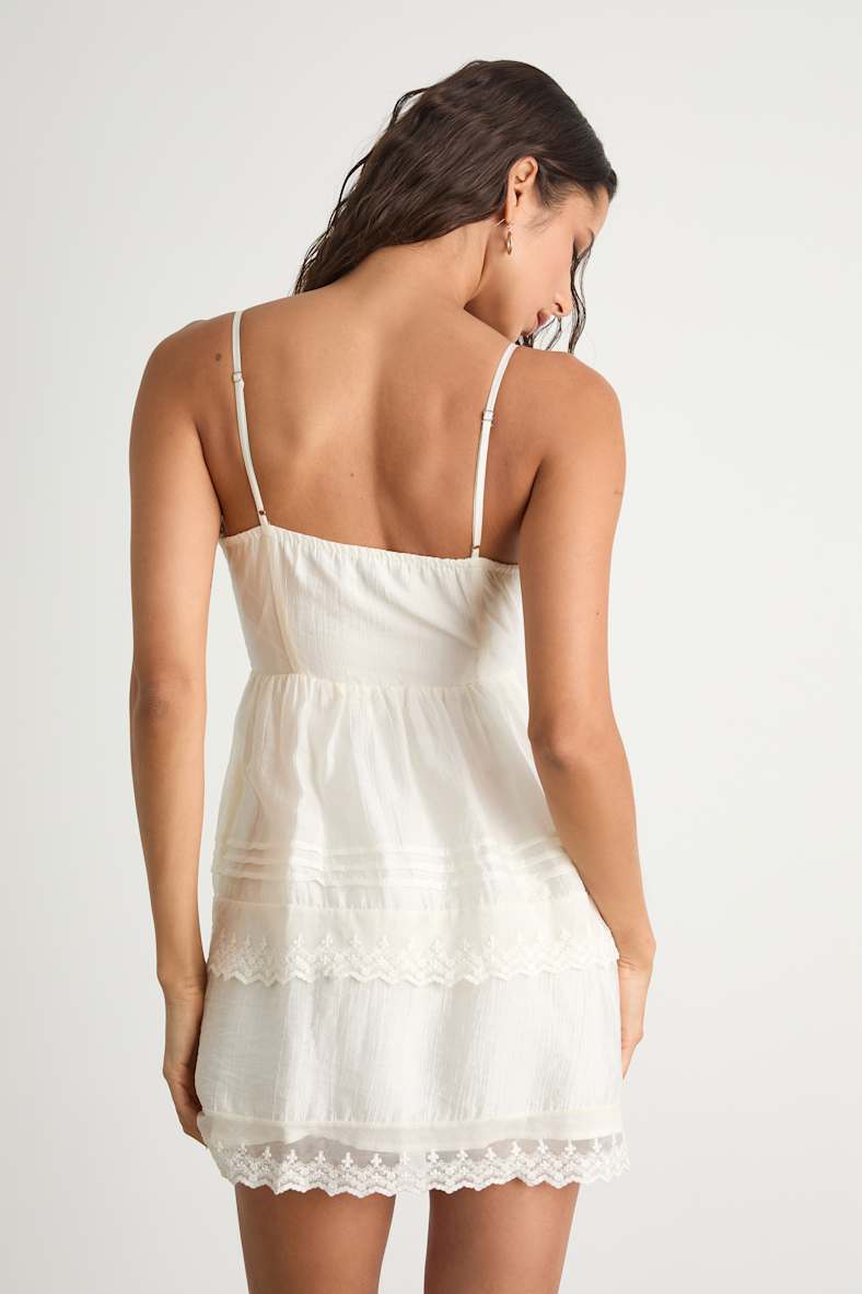 Abby White Lace Tiered Mini Dress