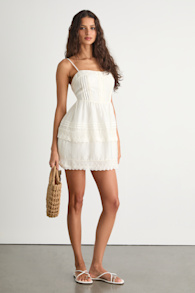Abby White Lace Tiered Mini Dress 4