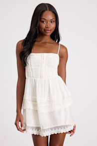 Abby White Lace Tiered Mini Dress 1