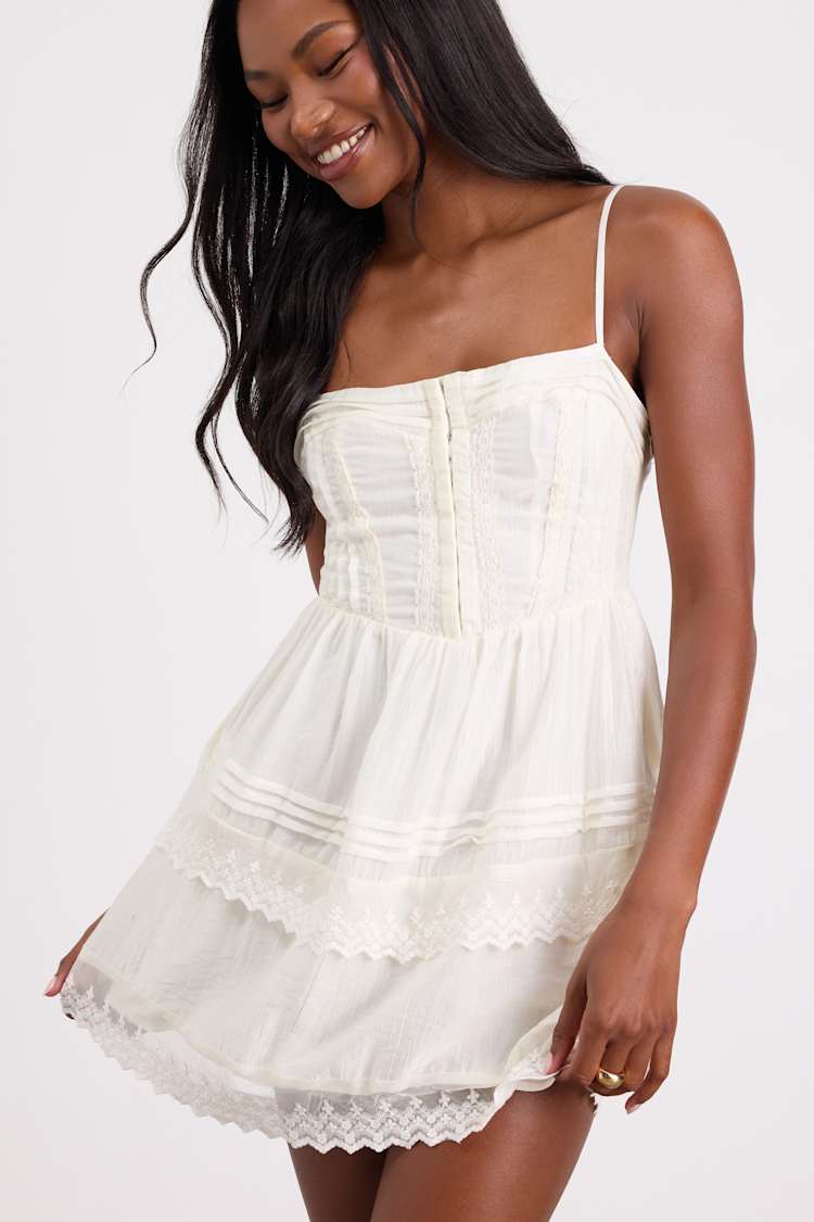 White Mini Dress - White Hook-and-Eye Dress - Tiered Mini Dress - Lulus White Mini Dress - White Hook-and-Eye Dress - Tiered Mini Dress - Lulus