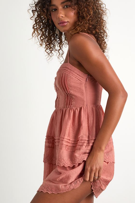 Dusty Pink Mini Dress - Hook-and-Eye Dress - Tiered Mini Dress - Image 2