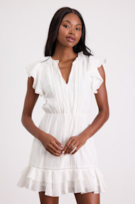 Tanaya White Flutter Sleeve Tiered Mini Dress 1