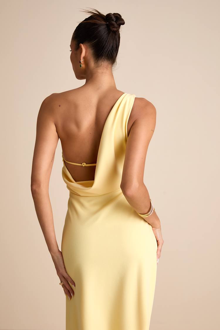 Maevyn Light Yellow Cowl Back Column Maxi Dress