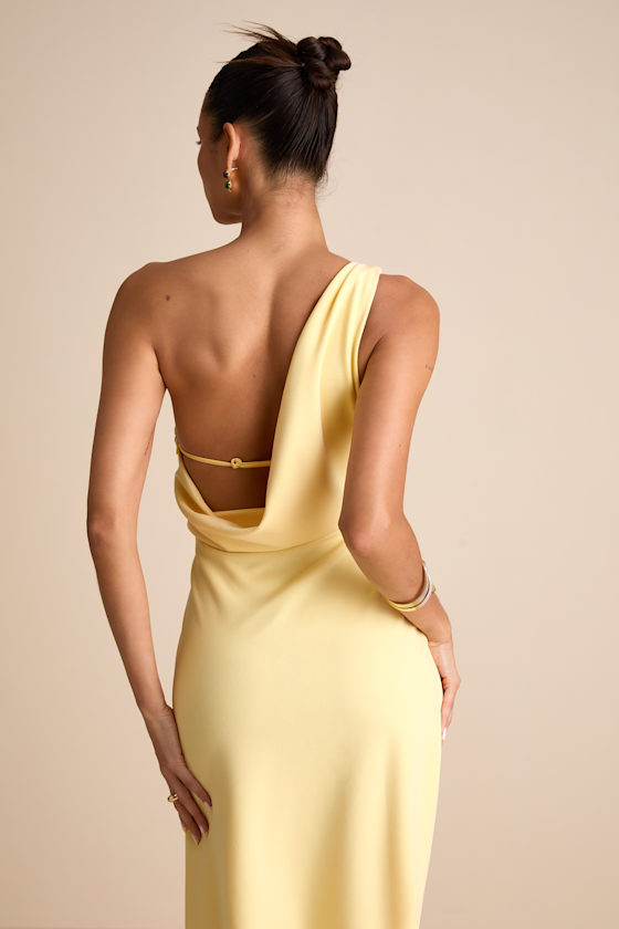 Maevyn Light Yellow Cowl Back Column Maxi Dress 1